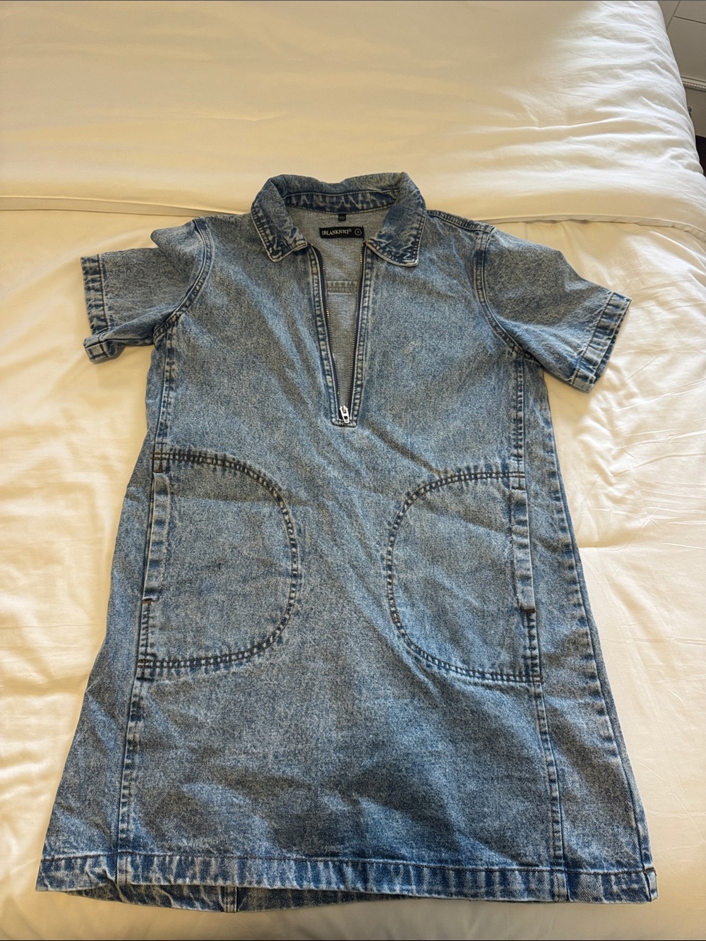 Blank NYC Light Blue Short-Sleeve Denim Polo Dress